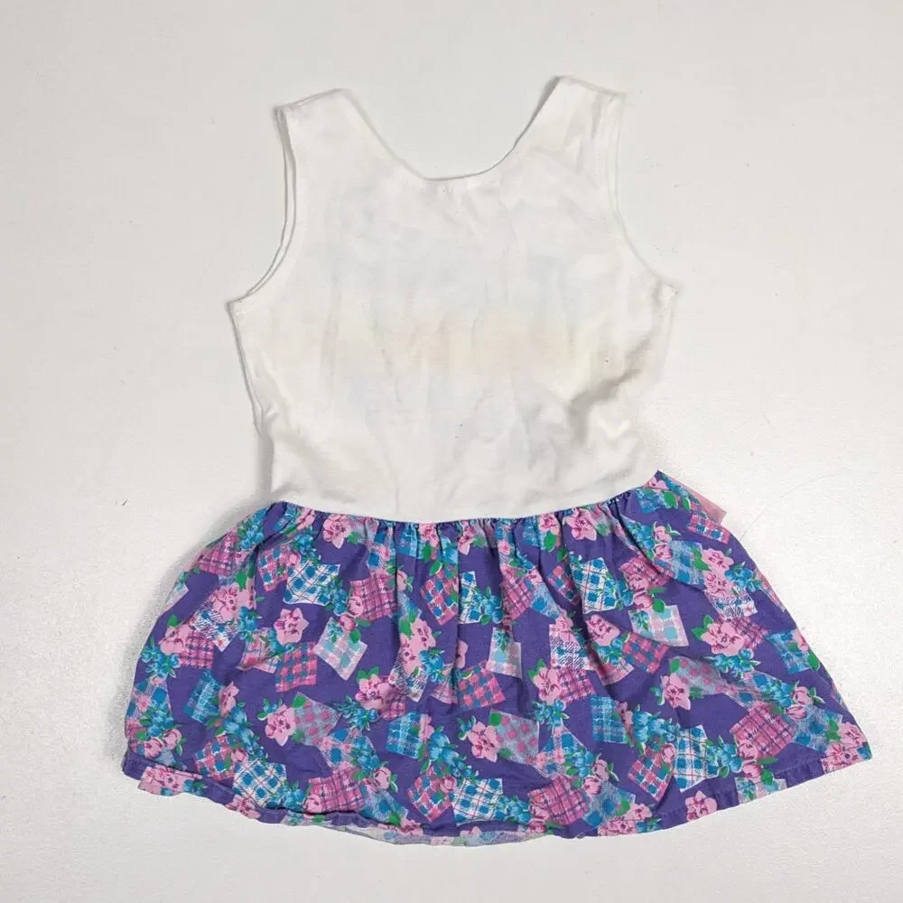 Vtg Dress 90s Girls Sz 2T Purple Floral Heart Casual Graphic Sundress